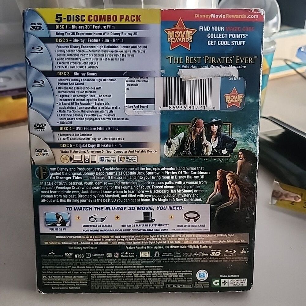 Pirates of the Caribbean On Stranger Tides 3D 5-Disc Set Blu-ray DVD Lenticular - Picture 2 of 2